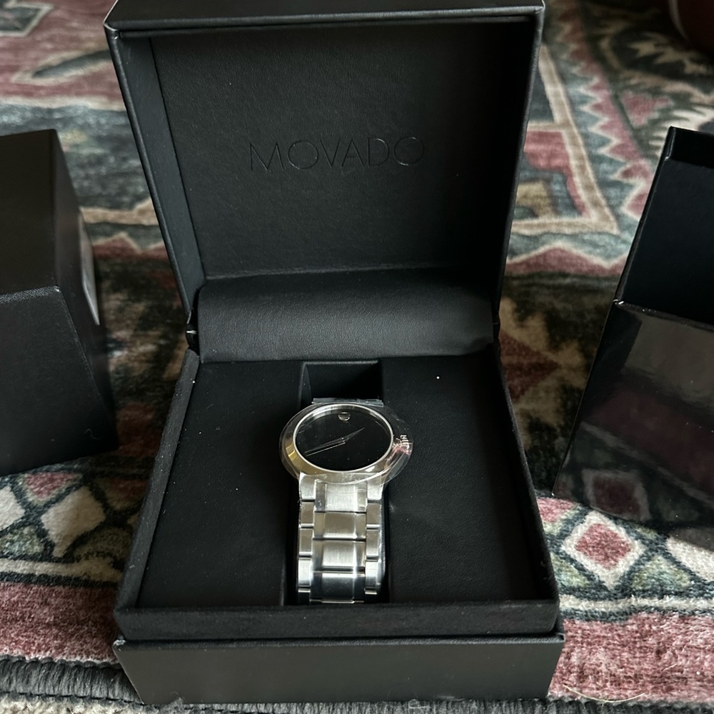 Movado Stainless Steel Black Face Swiss Made Watch